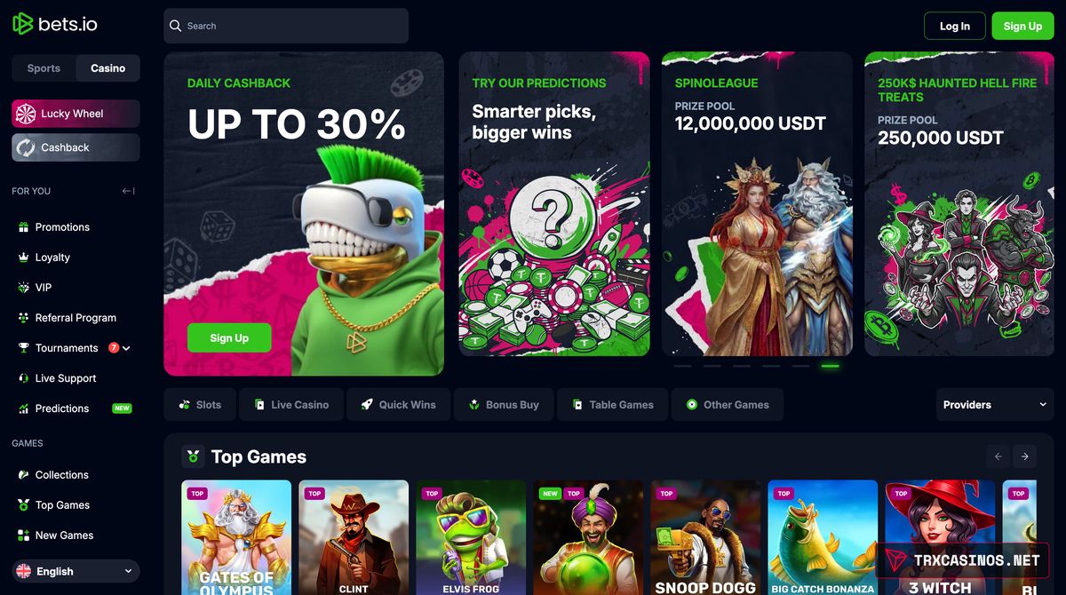 Bets.io homepage before login
