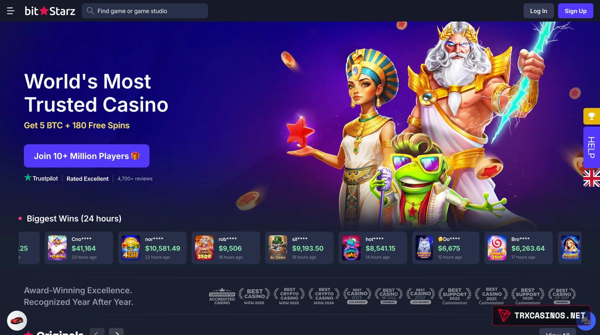 BitStarz homepage before login